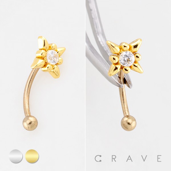 SPIKED CZ FLOWER 316L SURGICAL STEEL CURVED BARBELL/EYEBROW SPIKED CZ FLOWER 316L SURGICAL STEEL CURVED BARBELL/EYEBROW